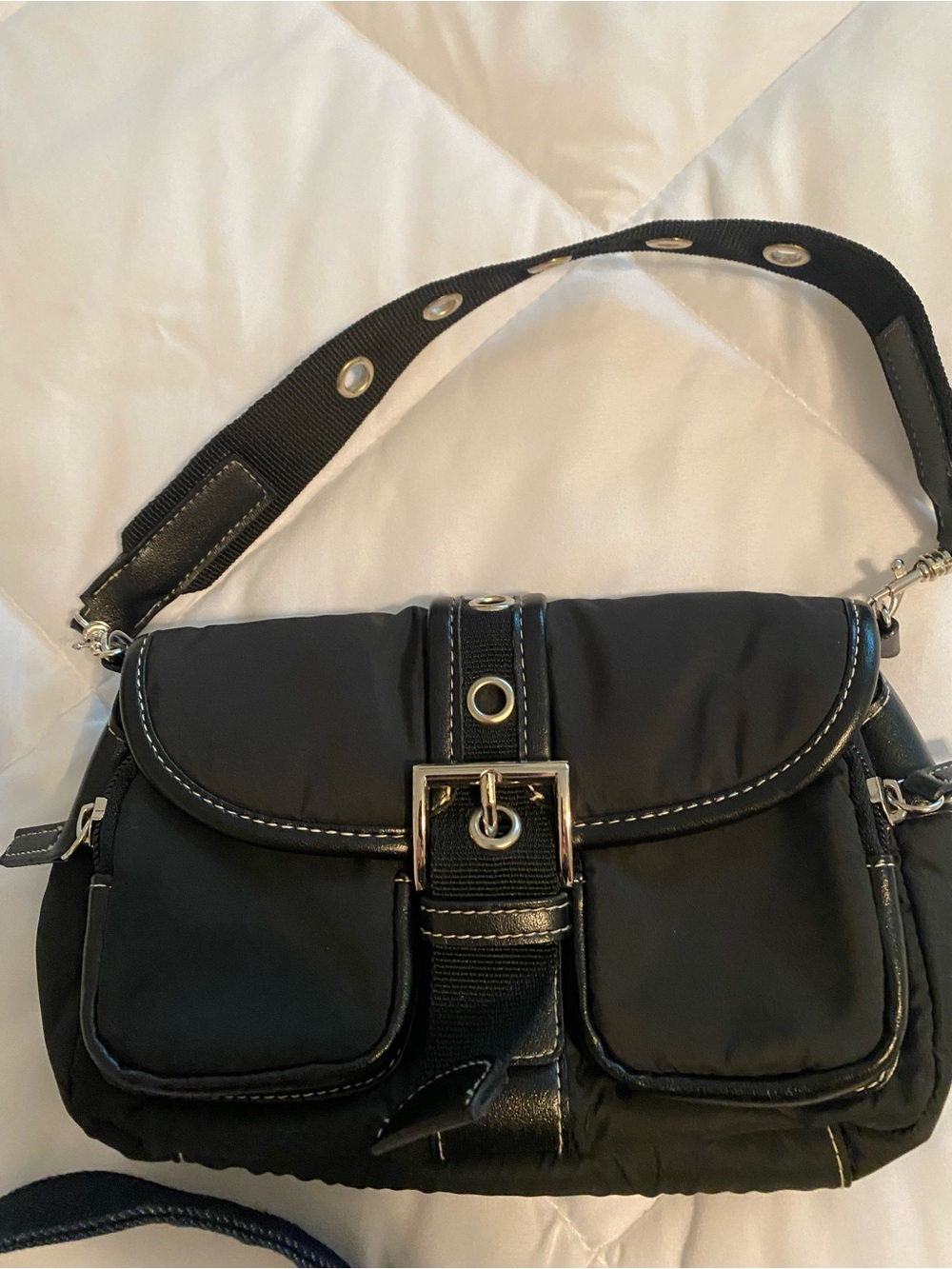 Black Women's Shoulder Bag with Buckle Accent